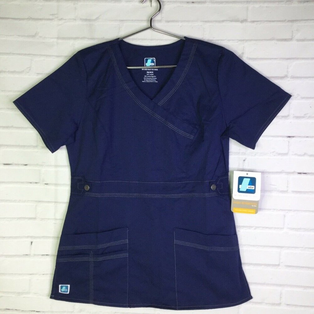 Adar Womens XS Pop Stretch Junior Fit Scrub Top